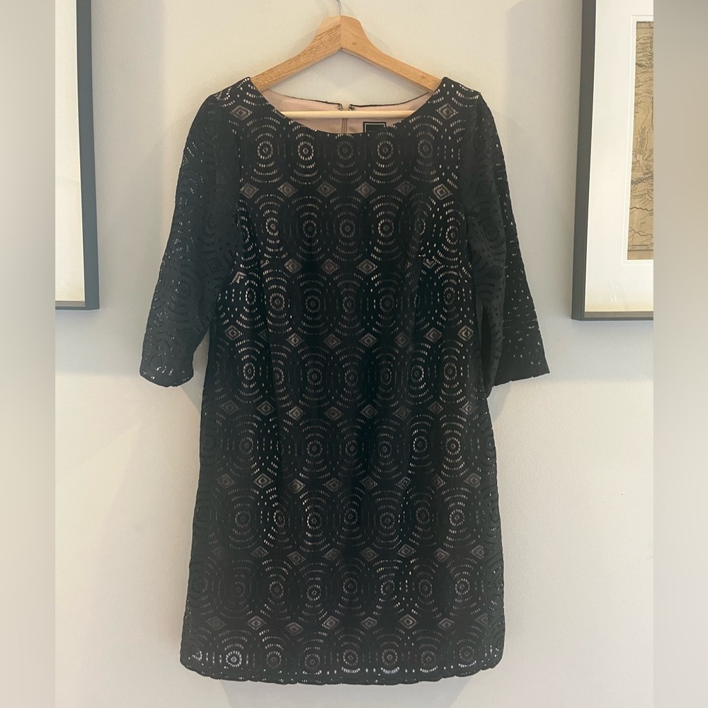 Short JH Black Lace overlay Dress w/ neutral lining: Holiday Party-Wedding Guest